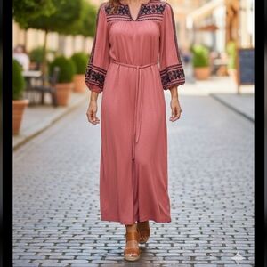Boden boho embroidered jersey midi dress Modest